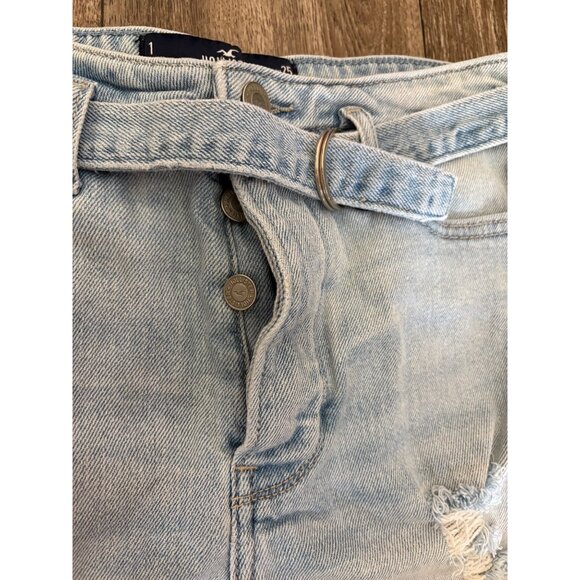 HOLLISTER HIGH RISE MOM SHORT 3" LIGHT BLUE BUTTON FLY SIZE 1 W25 DISTRESSED - Picture 2 of 7